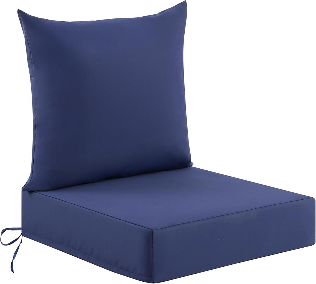 Deep Seat Patio Cushions Set of 1, 24x24x5.75 Inch, Waterproof Outdoor Chair Cushions, Fade Resistant Patio Furniture Cushions with Ties for Couch, Sofa, Lawn, Outside, Navy Blue, 24*24+5.75/25*22.5 inch