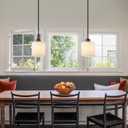 5.9" Drum Pendant Light with White Fabric Shade Modern Hanging Pendant Light Fixture| Adjustable Semi Flush Mount Kitchen Island Dining Room Bedroom Black 2 Pack