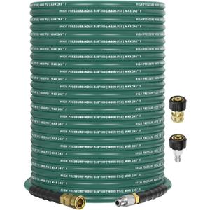 3/8" 4800PSI Pressure Washer Hose 150FT with 360 Swivel Quick Connect, Flexible Kink Resistant Steel Wire Braided & Durable Rubber for Hot/Cold Water, Power Washer Hose With M22 14mm Adapter