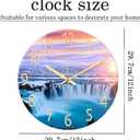 XNM Modern Blue Beach Wall Clocks Battery Operated 12 Inch Round Decorative Wall Clock for Living Room Quiet Waterfall Wall Clock