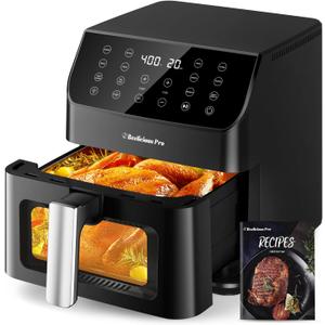 Beelicious 5.8QT Large Air Fryer, 12-in-1 Digital Airfryer with Clear Window, 40+ Recipes, Flavor-Lock Tech, Shake Reminder, Compact, Quiet, Dishwasher Safe, Nonstick (Black)