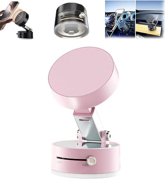 Oudvaker Foldable Magnetic Vacuum Phone Holder, 360° Electric Suction Car Mount, Double-Sided Swivel Stand for Car, Mirror, Gym, Kitchen, Hands-Free Portable Phone Holder (Pink)