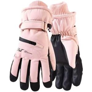 Winter Cycling Gloves Non Slip Touch Ski Gloves Snowboard Accessories Waterproof Pocket Warm Men's and Women's (Pink for Women)