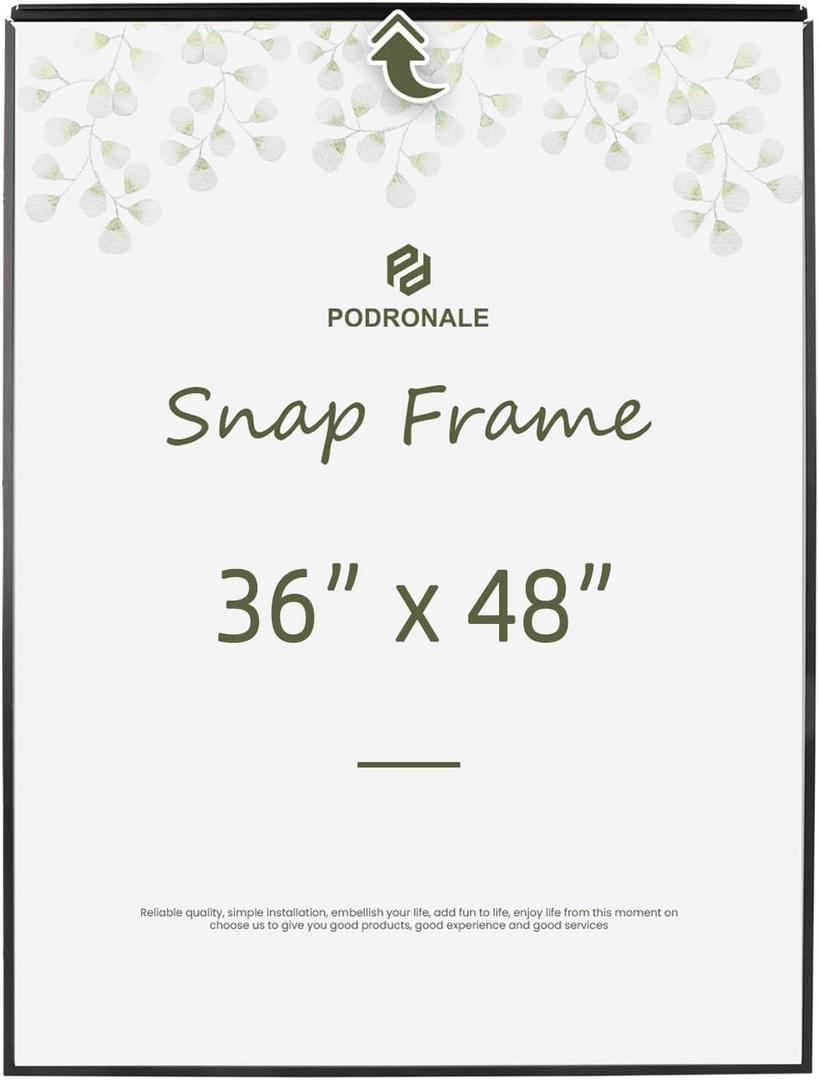 36x48 Poster frame, Plexiglass, Black Snap Frames, Coating Aluminum Profile, Display Horizontally & Vertically 1PC 