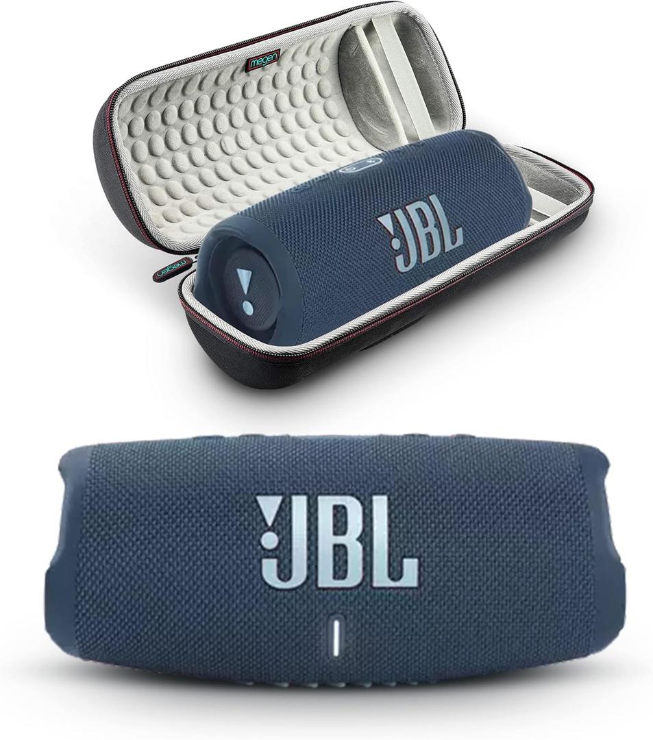 JBL Charge 5 - Portable Bluetooth Speaker with Megen Hardshell Travel Case with IP67 Waterproof and USB Charge Out (Blue) (Blue)