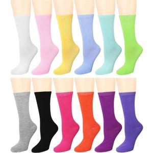 Falari 12 Pairs Women's Cotton Crew Socks Assorted Colors, Size: One Size