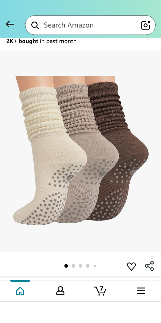 Grip Pilates Socks for Women, Yoga Slouch Socks with Grip for Barre Workout Hospital Long Scrunch Slipper Socks S