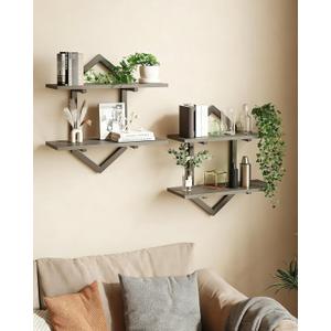 Floating Shelves, Set of 2 Wall Shelf, Wall Mounted Decorative Shelves, 2-Tier Modern Geometric Hanging Storage Shelf for Living Room, Bedroom, Kitchen, Office, Study (Greige + Black)