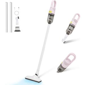 6-in-1 Lightweight Stick Vacuum Cleaner with 100W Powerful Motor, Mini Portable Household Handheld Vacuum Cleaner for Domestic Hard Floors, Carpets and Pet Hair(Pink Cordless)
