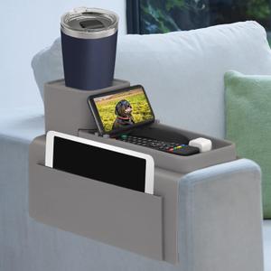 Silicone Couch Cup Holder, VIENFUT Anti-Spill and Anti-Slip Sofa Armrest Tray, Dirt-Resistant Silicone Couch Arm Tray for Remote, Snacks, Cellphone and iPad, Gift for Family, Friend (Gray) 001