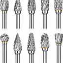 Sworker 10 Pcs Carbide Burr Set 1/8" Shank w/ 2 Collets Compatible with Dremel Bits Rotary Tools Attachment Kit Rasp Drill File Accessories Metal Wood Stone Steel Grinding Carving Cutting Polishing