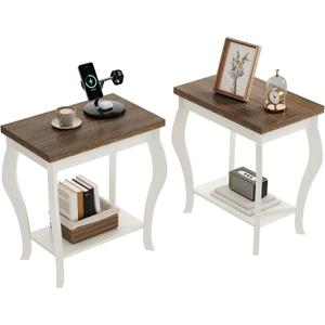 ChooChoo End Tables Living Room, Side Tables Living Room with Curved Legs and Storage Shelf, Small End Tables for Small Spaces, Soft White