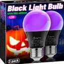 Black Light Bulbs, 12W LED Black Light Bulb for Halloween Decoration, UVA 385-400nm UV Black Light, A19 Blacklight Bulb for Glow in Dark, Body Paint Poster Glow Party, 2 Pack