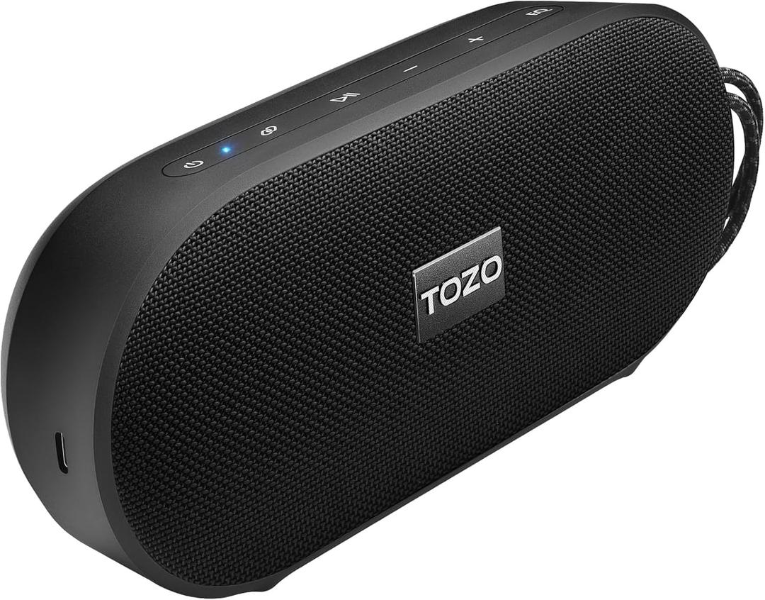 TOZO PA1 Large Bluetooth Speaker, 20W Powerful Portable Speaker with 2.0 Stereo Sound, Wide Soundstage & Deep Bass, 25H Playtime, IPX7 Waterproof Wireless Speaker, App EQ, Dual Pairing (Matte Black)
