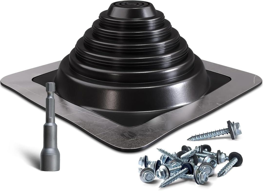 VIVIDA #3 Metal Roof Pipe Flashing, Metal Roofing Pipe Boot Kit, High Temp Silicone Vent Boot, for Tube OD 1/4" to 5", Square Base, Screws & Hex Socket Included, 1 Pack