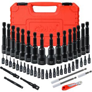 AMM 47PCS Magnetic Nut Driver & Screwdriver Bit Set, Includes Nut Driver Set for Impact Drill, Screwdriver Bit, Mini Ratcheting Wrench, Drill Bit Adapter & Bit Holder | 1/4" Hex Shank | Cr-V Steel