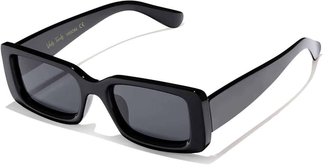 Veda Tinda Vision Rectangle Sunglasses Men Tinted Polarized Big Square Retro 90s Vintage y2k Glasses for Women UV Protection (C01 Black)
