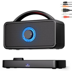 5.8Ghz Wireless Speakers for TV, 30-hrs Playtime, Portable TV Speakers for Hard of Hearing Seniors, 50 ft Range Compatible with ARC, Opt, AUX, USB, Coax Port (Cables Included)