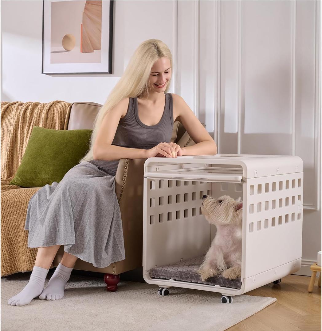 Foldable Dog Crate FurnitureAcrylic Dog Cage End Table, for Small/Medium Dogs,Durable Dog cage with Movable and Modular Design - Safe, Stylish and Convenient