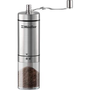 Mueller Manual Coffee Grinder Adjustable Ceramic Conical Burr Mill, Whole Bean Heavy Duty Burr Coffee Grinder for French Press/Turkish Brew, Brushed Stainless Steel Coffee Bean Grinder