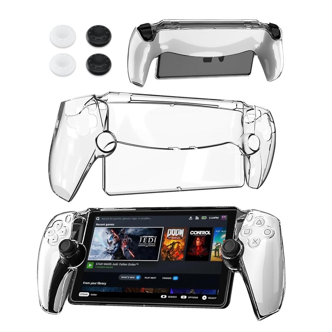 RHOTALL Clear Protective Case for PlayStation Portal Remote Player, PC Hard Cover Case with Ergonomic Design for PS portal, PC Cover Shell for PS5 portal Accessories, with 4 non-slip Thumb Stick Caps