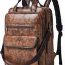 Shrrie Laptop Backpack for Women and Men, 15.6 Inch Vegan Leather Computer Backpack Professional Water-Resistant Casual Daypack for Work Business College Travel Office,Two-toned Brown