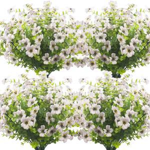 10 Bundles Artificial Flowers Outdoor UV Resistant Fake Flowers No Fade Faux Plants Garden Porch Window Box Decorating (White)