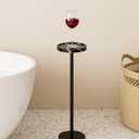Drink Table, Small Pedestal Side Table, Round Cocktail Table, Circle Accent End Table with Metal Base, for Small Spaces (1, Black Marble)