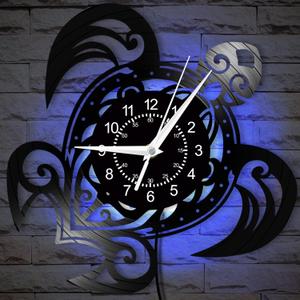 Sea Turtle Wall Clock Glow in the Dark, 12 Inch 7 Kinds of LED Color Vinyl Record Wall Clock Silent Non Ticking, Vintage Decorative Turtle Night Light Wall Watch Clock for Living Room Bedroom