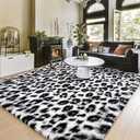 Amearea Fluffy Leopard Print Rug, Modern Shag Cheetah Rugs Home Decor for Teen Girls, Soft Comfy Faux Fur Animal Rug for Bedroom, Living Room, Plush Cheetah Print 70s Decor, White and Black 3x5 Feet