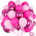 KAWKALSH 60pcs Pink Balloons Metallic, 12Inch Hot Pink Latex Balloon and Dark Magenta Balloons for Birthday Baby Shower Princess Party Decorations