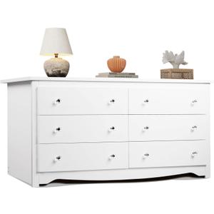 WLIVE White Dresser with 6 Drawer, 59Wide Modern Chest of Drawers for Bedroom, Wood Large Storage Tower Unit, Closet Store Organizer for Living Room, Hallway