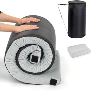 3 Inch Thick Memory Foam Camping Mattress with Pillow, Waterproof Roll up Sleeping Pad for Adults, Portable Thicken Floor Sleeping Mats for Car Truck Tent with Removable Travel Bag, Grey