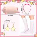 4 Pcs Halloween Women Costume Accessories with Hot Pink Headband Pig Star Earrings White Socks for Cosplay