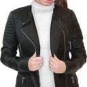 Olivia Miller Womens Faux Leather Zip Up Moto Biker Jacket (Large, Black)