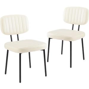 Sweetcrispy Dining Chairs Set of 2, Upholstered Mid Century Modern Kitchen Dining Room Accent Chairs with Faux Leather Cushion Seat & Metal Legs for Kitchen, Living Room - Cream White (Cream White (Color May Slightly Vary Due to Photographic Effect)) Sweetcrispy Dining Chairs Set of 2, Upholstered Mid Century Modern Kitchen Dining Room Accent Chairs with Faux Leather Cushion Seat & Metal Legs for Kitchen, Living Room - Cream White (Cream White (Color May Slightly Vary Due to Photographic Effect))