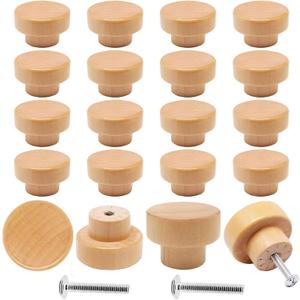 Dresser knobs 20 Pack Wood Knobs Round Cabinet Knobs 1.37"(35mm) Natural Beech Wooden Furniture Drawer Knobs Pulls Handles