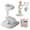 Baby Bath Stand with Built-in Seat - Duck Design - Anti-Slip Base - Baby Shower Stand for Sitting or Standing (Gray)