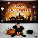 KatchOn Haunted Happy Halloween Backdrop - XtraLarge, 72x44 Inch | Scary Pumpkin Banner for Outdoor Decorations