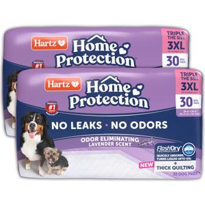 Hartz Home Protection Super Absorbent Odor Eliminating Lavender Scented No Leaks Dog Pads, 3XL 60 Count