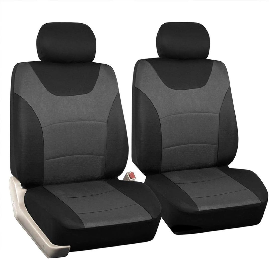 Car Front Seat Covers, 2 Pcs Universal Fit Seat Covers for Sedan, Truck, SUV 1 Pair of Cloth Bucket Seat Covers, Black Gray