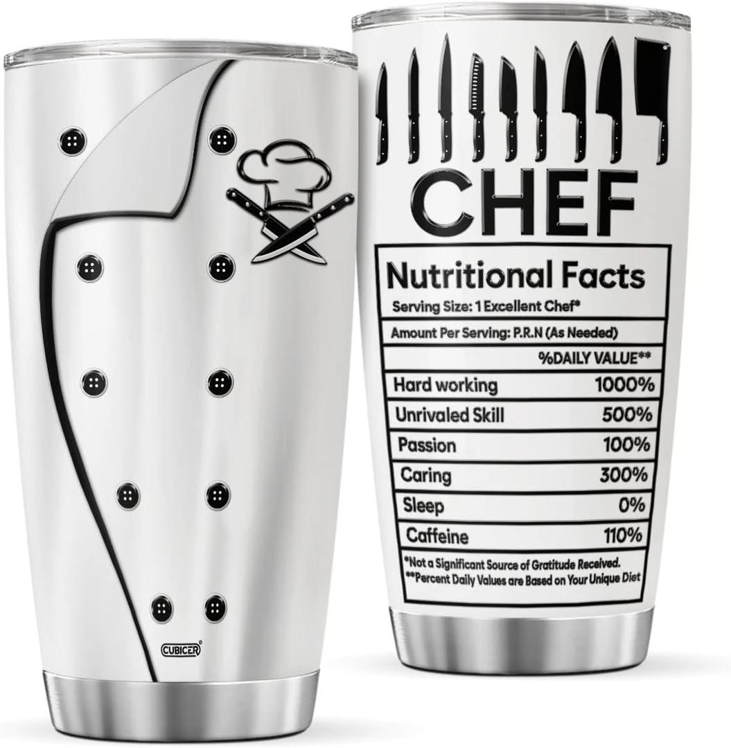 CUBICER Chef Coffee Tumblers Cups Pastry Chef Insulated Tumbler Gifts For Baking Lovers Him Man Men Birthday Large 20 Oz Mug Cup Funny Sayings Stainless Steel Travel Mugs Kitchen