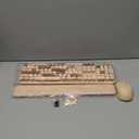 Wireless Keyboard and Mouse Combo, Round Keycaps, Full-Size Retro Typewriter Keyboard with Detachable Wrist Rest, Sleep Mode & Tilt Legs, 2.4GHz Cordless Connection for Mac/Windows/PC (Latte)