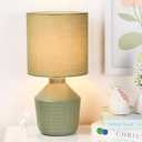 Lampwell Vane Green Small Table Lamp for Living Room as Bedside Table Lamp for Bedroom, Modern Ceramic Kids Night Table Lamp, Φ6.89×H13.58IN, Bulb Excluded