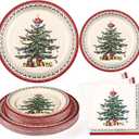 Homlouue 200 PCS Christmas Paper Plates and Napkins Sets, Christmas Tree Plates and Napkins, Holiday Paper Plate and Napkin Sets for Xmas Party Supplies Dinner Winter Decorations, Xmas Plate