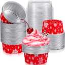 Umigy 100 Pcs Christmas Aluminum Foil Baking Cups with Lids 4.3oz Baking Liner Cups Xmas Disposable Ramekins Muffin Tins Cupcake Pan Foil Cupcake Containers(Snowflake)