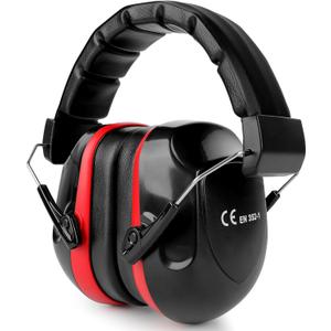 Noise Reduction Ear Protection Ear Muffs, Shooting Ear Protection, SNR 28dB Noise Cancelling Headphones for Adults Kids Autism, Hearing Protection for Shooting,Gun Range,Mowing (Black With Red)