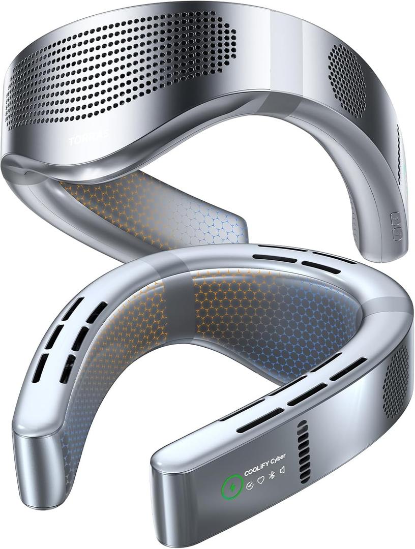 TORRAS COOLIFY Cyber Alpha Thermochromic Limited Edition Neck Air Conditioner, Blue-Orange Changing Portable Neck Fan Rechargeable, Ultimate Immersive Cooling, AI Temp Control Personal Fan As Gifts