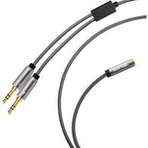 DUKABEL Long Headset Splitter Cable (4ft/1.2m), 3-Pole TRS Microphone(Male) & Audio(Male) to Single 4-Pole TRRS (Female) Jack Headphone Adapter/Crystal-Nylon Braided / 24K Gold Plated / 99.99% 4N OFC