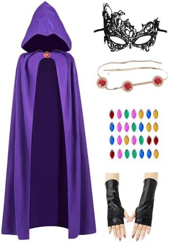 Vitikilly Raven Cosplay Costume Women Halloween Raven Cosplay Costume Superhero Anime Hooded Cloak Purple Cape, Size: Medium